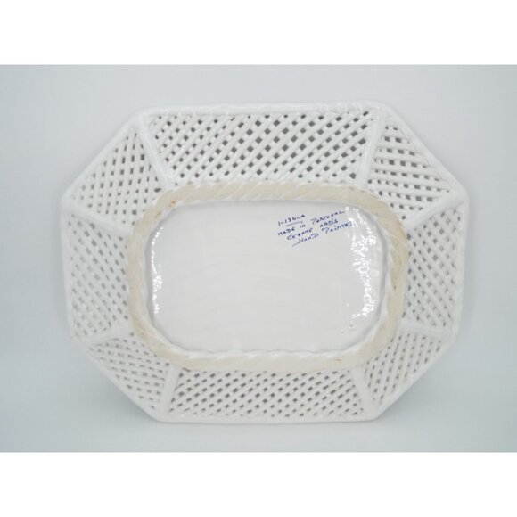 Vintage Hand Painted Blue and White Floral Platter Reticulated Lattice Portugal - Picture 2 of 11